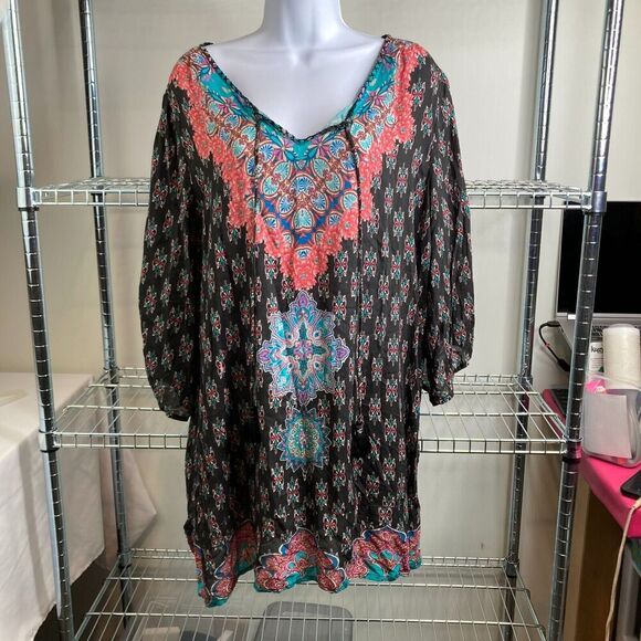 Tolani Collection Women's Flowy‎ Boho Multicolor Soft Indian Cotton Dress Size L - Picture 7 of 13